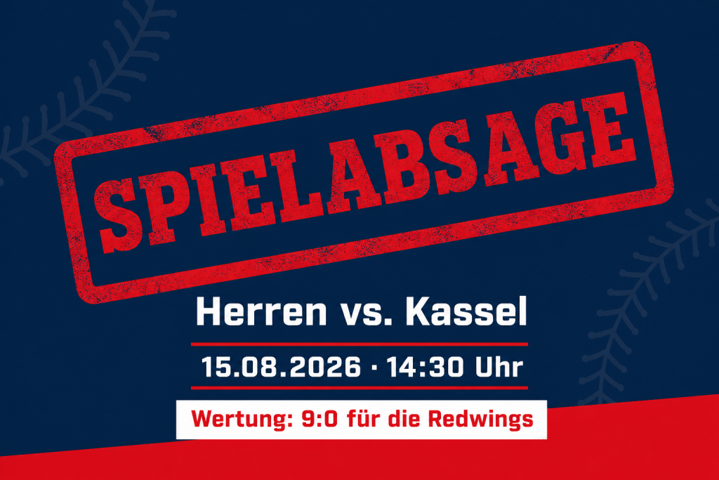 Spielabsage: Herren gegen Kassel am 15. August 2026; Wertung 9:0 für die Redwings