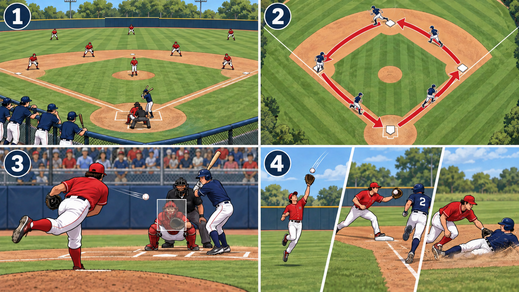 Baseball einfach erklärt: neun Feldspieler, richtige Laufrichtung, Pitcher gegen Batter und drei Möglichkeiten für ein Out